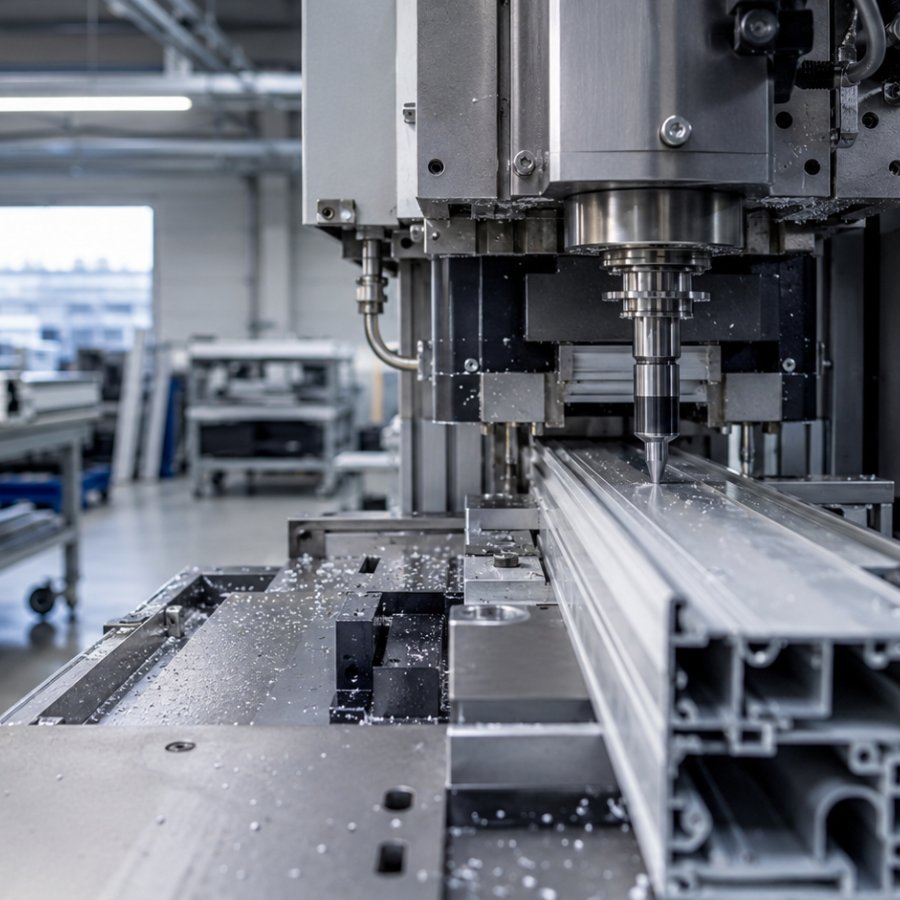 CNC machining an aluminium profile in the TERVENOR workshop