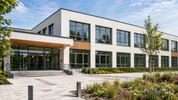 Public institutional building with ribbon glazing